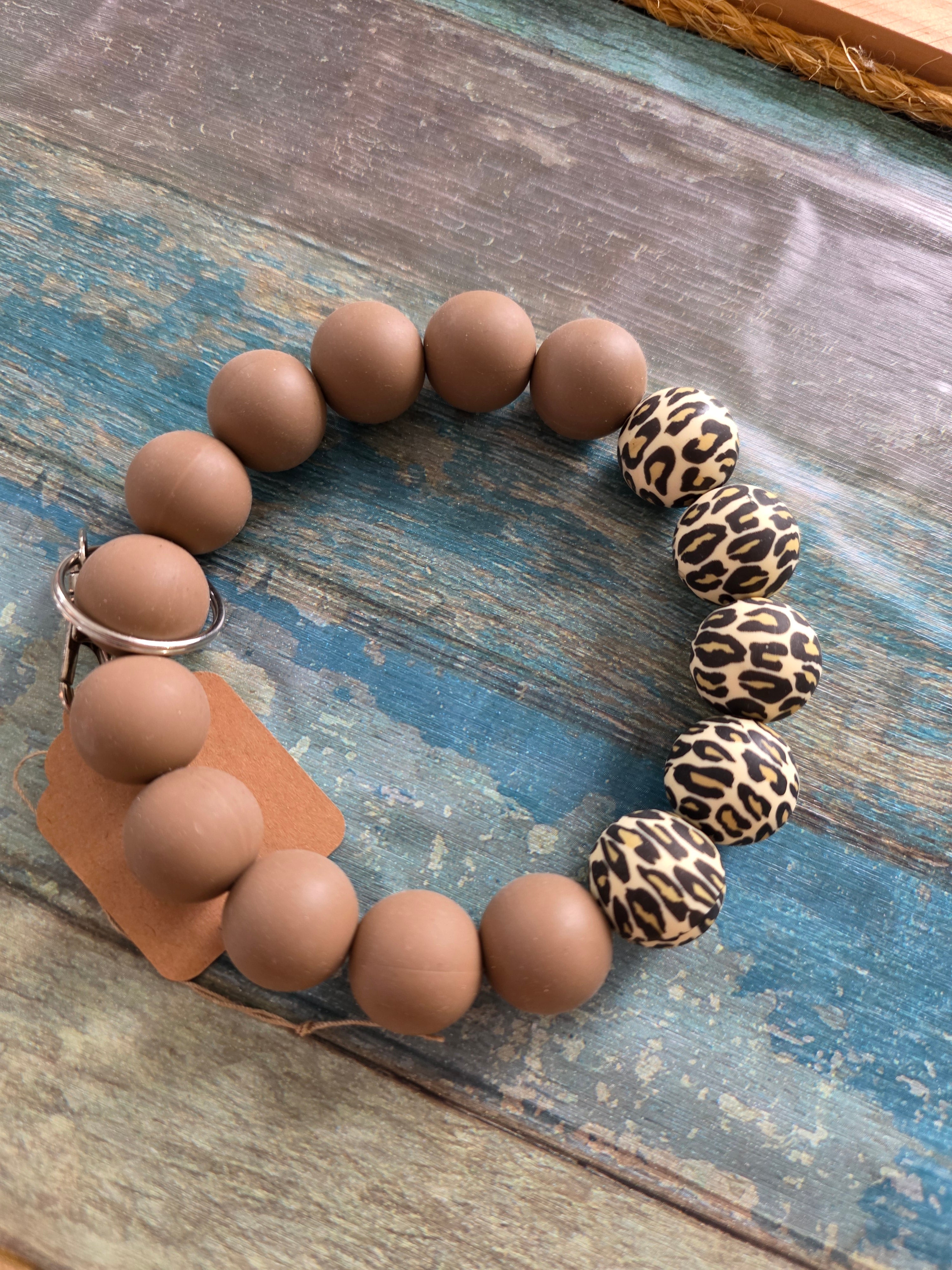 Silicone beaded wristlet keychain