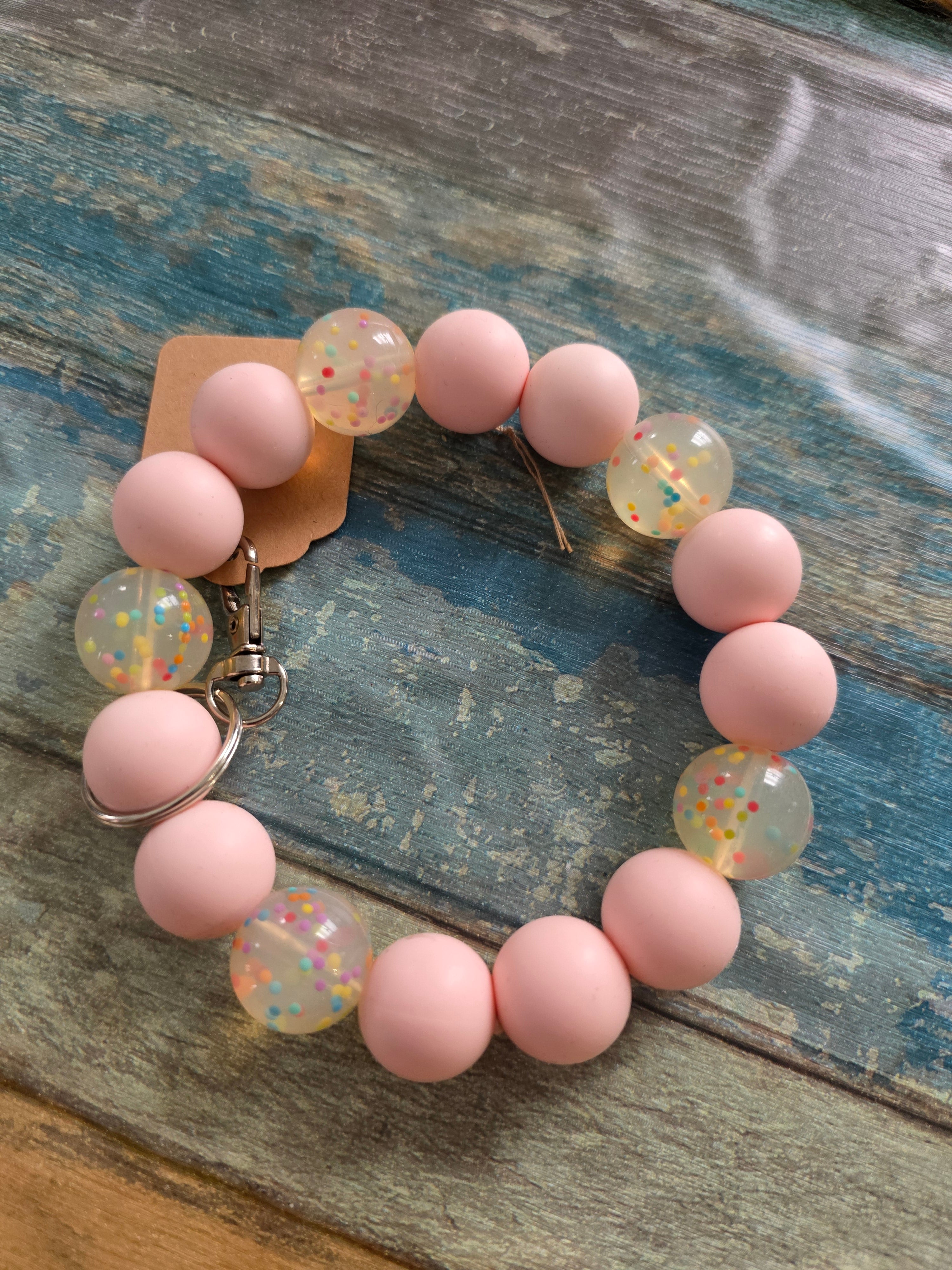 Silicone beaded wristlet keychain